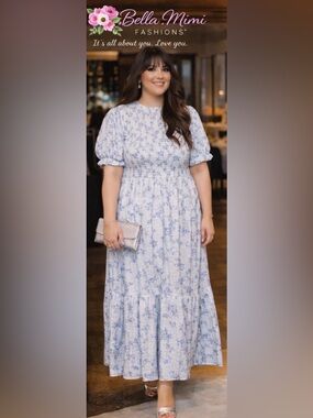 New Sugarlips Floral Puff Sleeve Maxi Dress size 2X 🌹🌸🌺 BC BAG 03